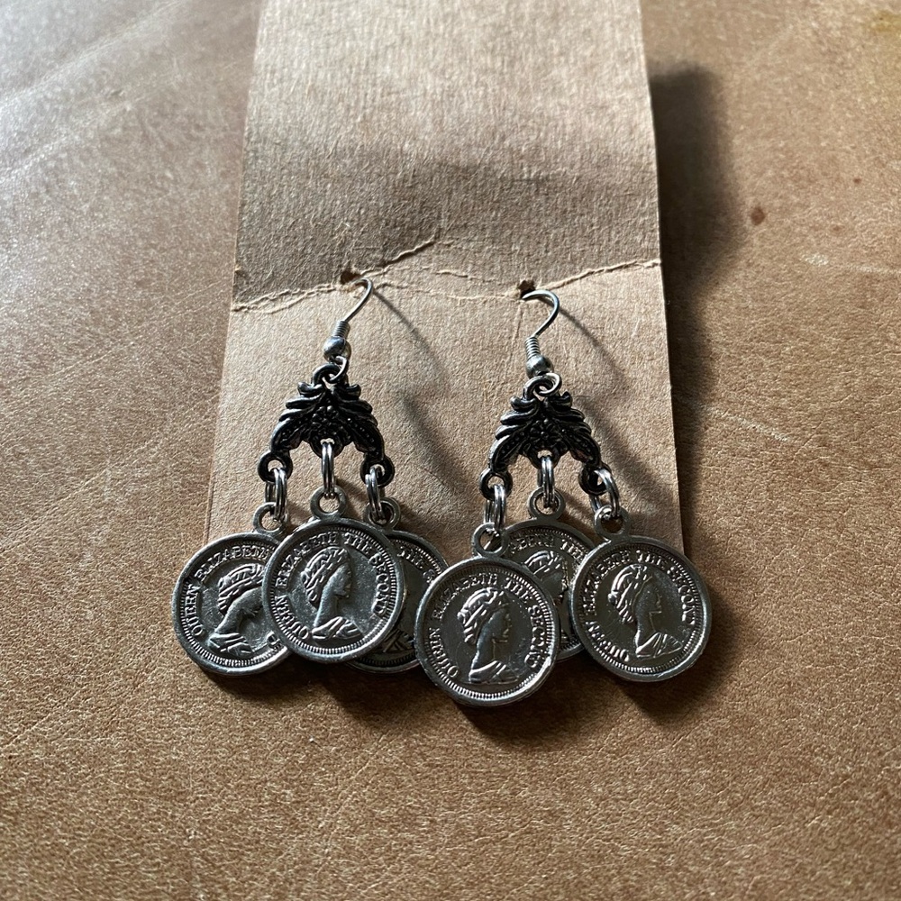 Silver Tone Coin Dangle Earrings - Women Jewelry
